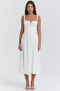 Flared Skirt Midi Dress-dresses > midi dress-Laventaire-White-XS-Laventaire
