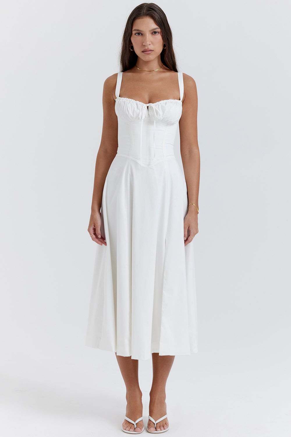 Flared Skirt Midi Dress-dresses > midi dress-Laventaire-White-XS-Laventaire