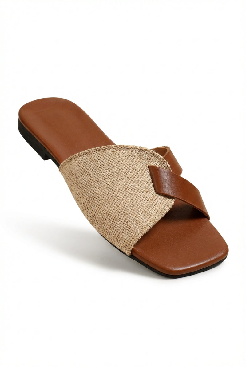 Flat Cross Band Sandals-footwear > sandals-Laventaire-Brown-35-Laventaire