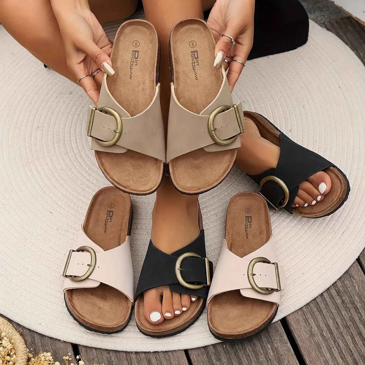 Flat Slip-On Sandals-footwear > sandals > flat sandals-Laventaire-Laventaire