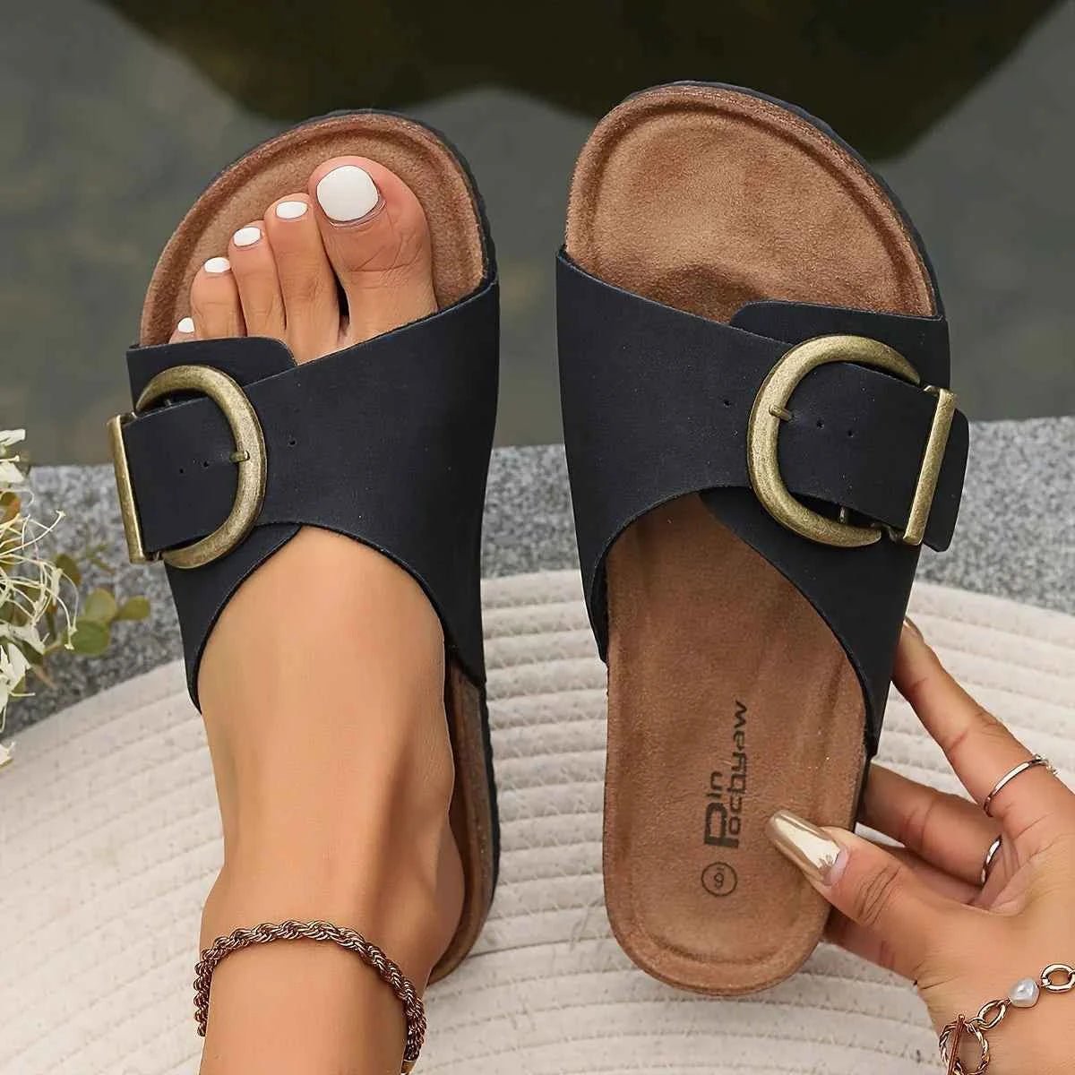 Flat Slip-On Sandals-footwear > sandals > flat sandals-Laventaire-Laventaire