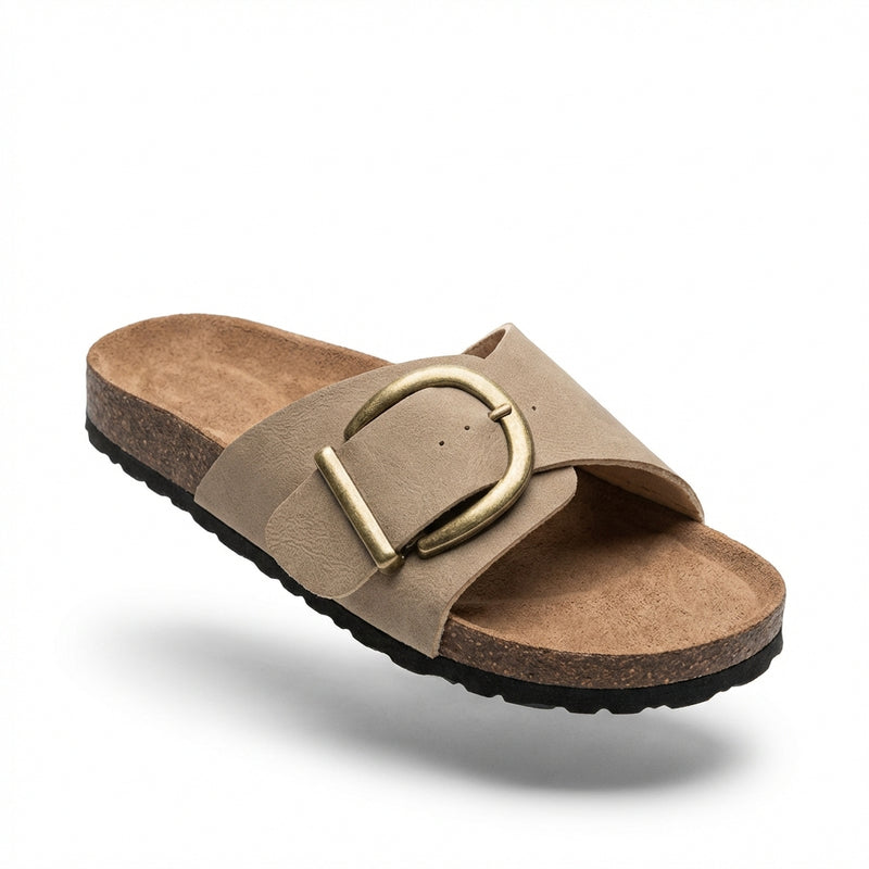 Flat Slip-On Sandals-footwear > sandals > flat sandals-Laventaire-Khaki-35-Laventaire