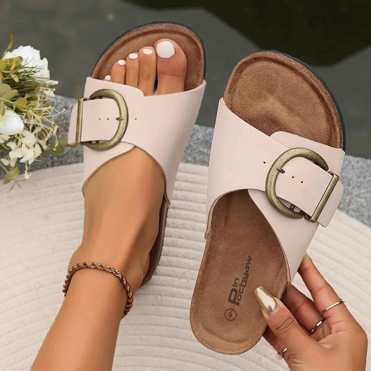 Flat Slip-On Sandals-footwear > sandals > flat sandals-Laventaire-Pink-35-Laventaire