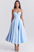 Flattering Fit Midi Dress-dresses > midi dress-Laventaire-Baby Blue-S-Laventaire