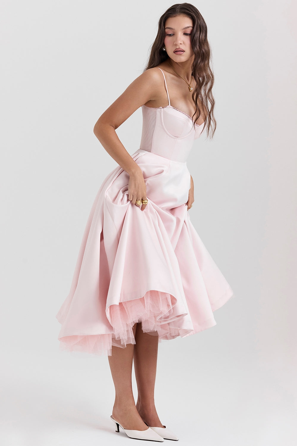 Flattering Fit Midi Dress-dresses > midi dress-Laventaire-Blush Pink-S-Laventaire