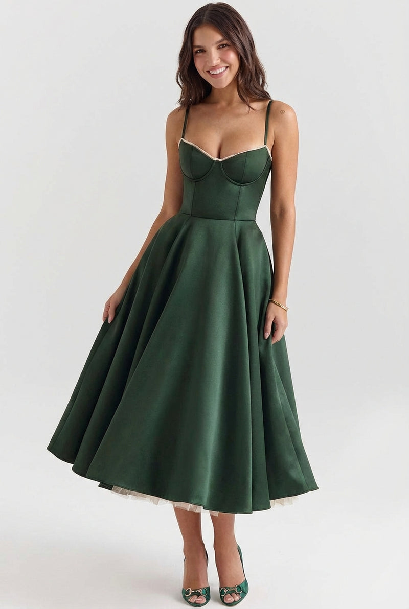 Flattering Fit Midi Dress-dresses > midi dress-Laventaire-Dark Green-S-Laventaire