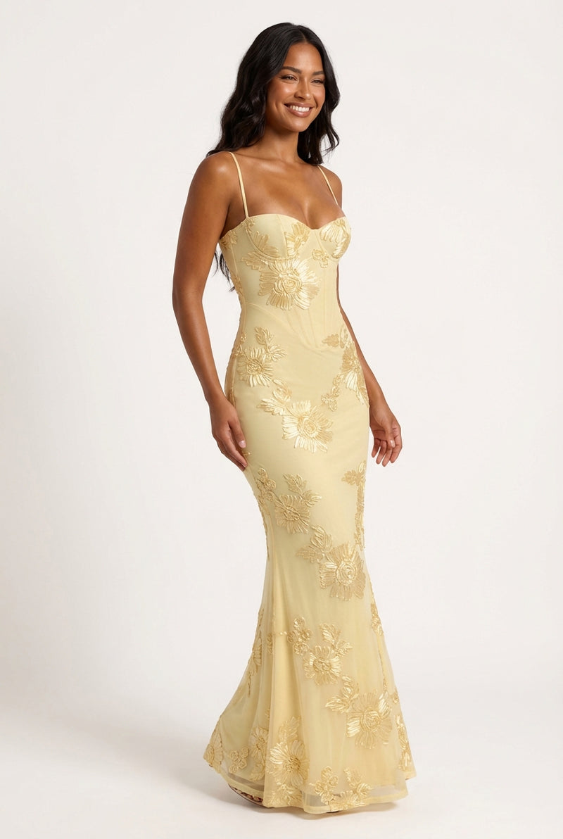 Floral Flare Maxi Dress-dresses > maxi dress-Laventaire-Light Yellow-XS-Laventaire