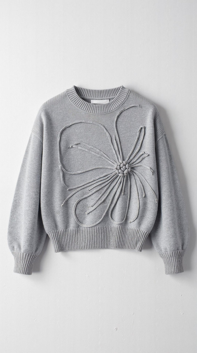 Floral Knit Sweater-sweaters > knit sweater-Laventaire-Laventaire