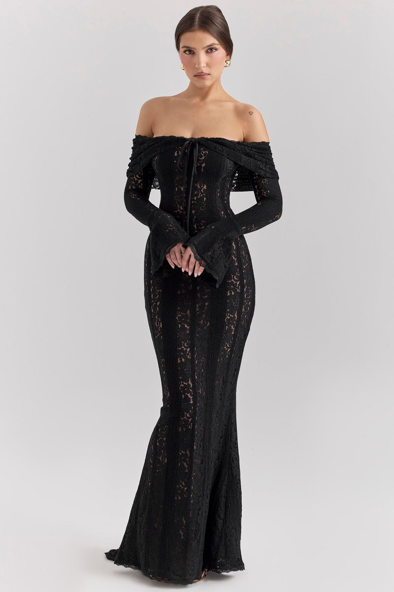 Floral Lace Evening Gown-dresses > evening gown-Laventaire-Laventaire