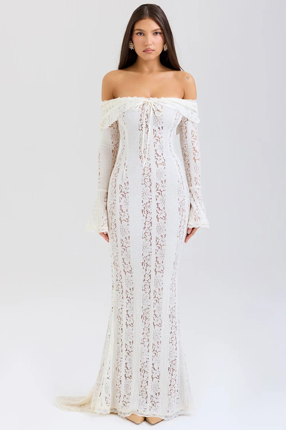 Floral Lace Evening Gown-dresses > evening gown-Laventaire-Laventaire