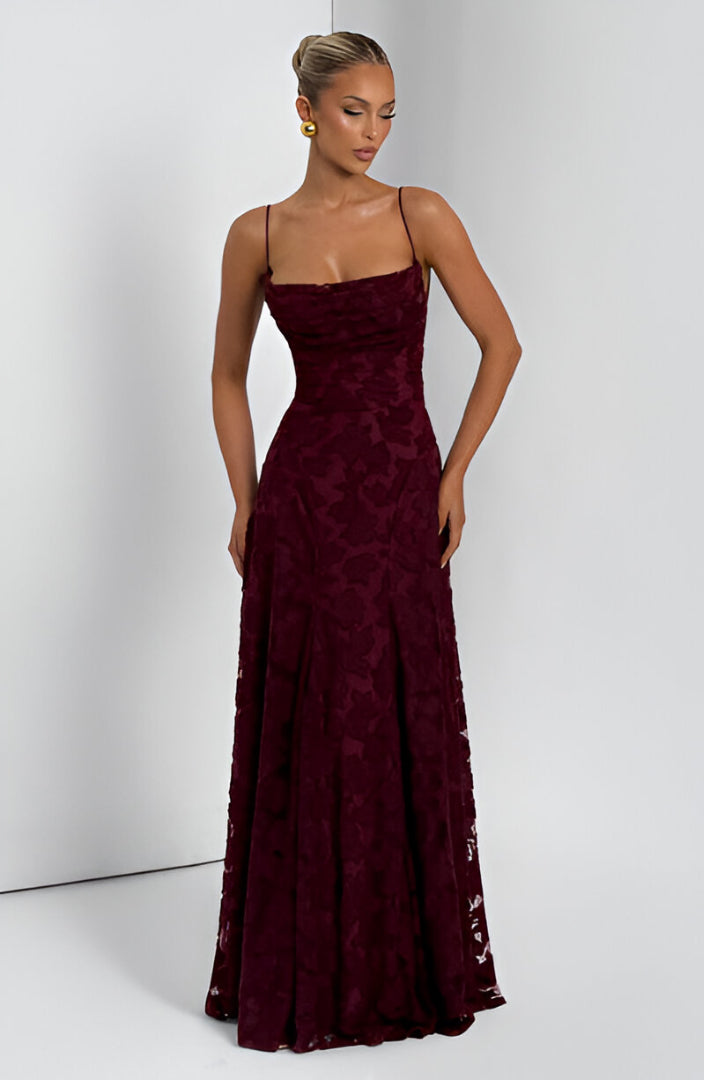 Floral Maxi Dress-dresses > maxi dress-Laventaire-Burgundy-XS-Laventaire