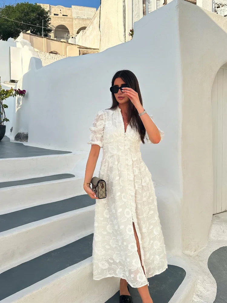 Floral Midi Dress Sleeves-dresses > maxi dress-Laventaire-Laventaire
