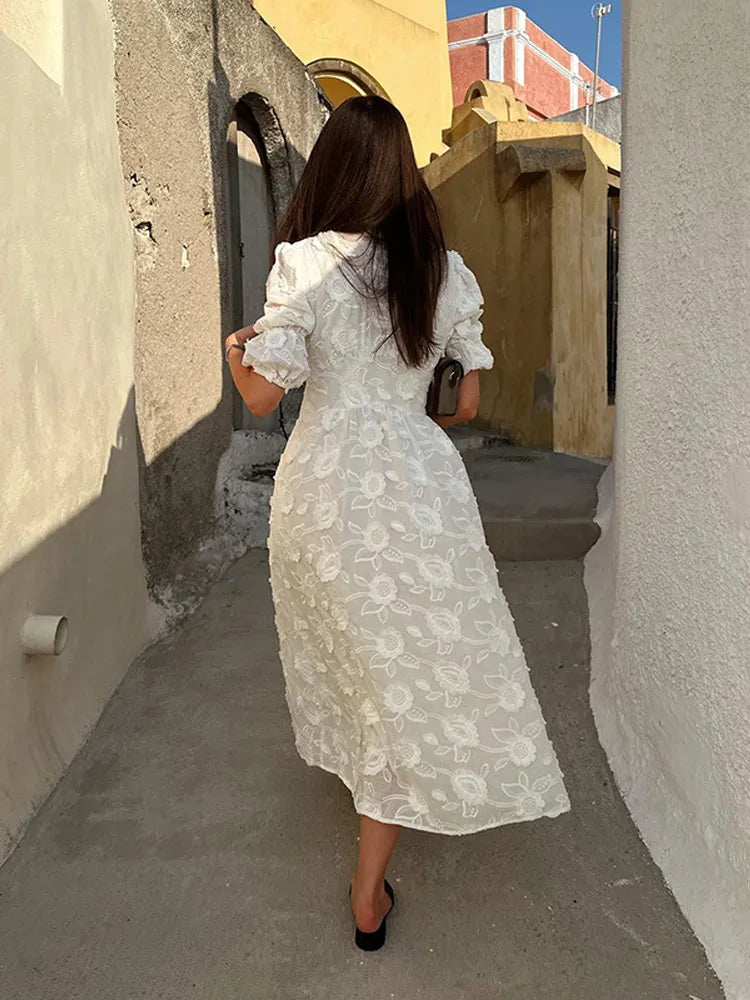 Floral Midi Dress Sleeves-dresses > maxi dress-Laventaire-Laventaire