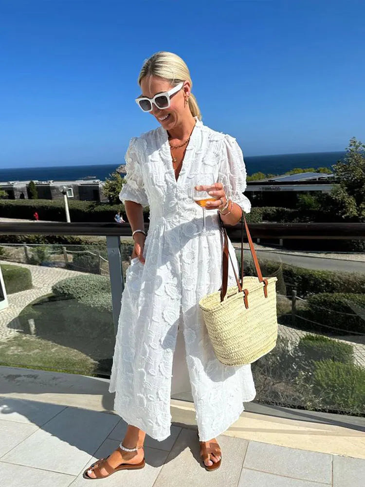 Floral Midi Dress Sleeves-dresses > maxi dress-Laventaire-Laventaire