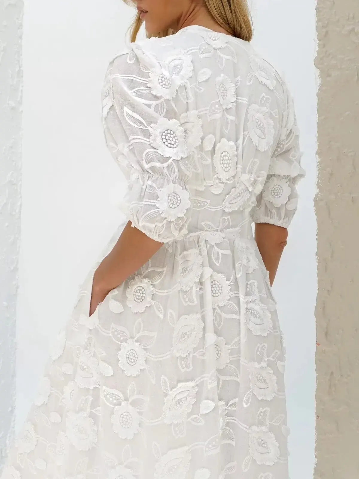 Floral Midi Dress Sleeves-dresses > maxi dress-Laventaire-Laventaire
