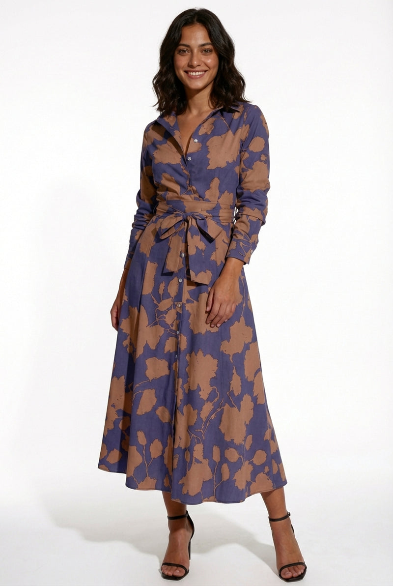 Floral Midi Dress-dresses > shirt dress-Laventaire-Navy Blue-S-Laventaire