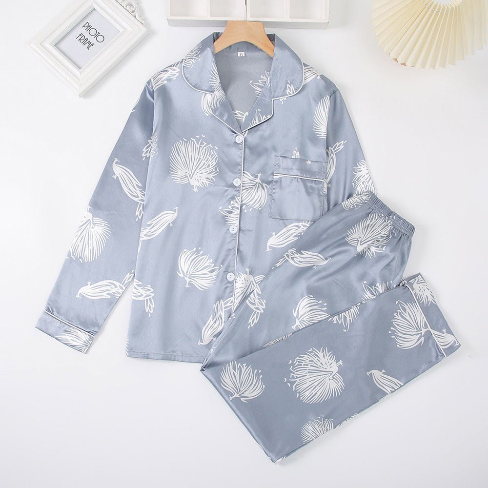 Floral Pajama Set Trousers-sleepwear > pajama set-Laventaire-Light Blue-S-Laventaire
