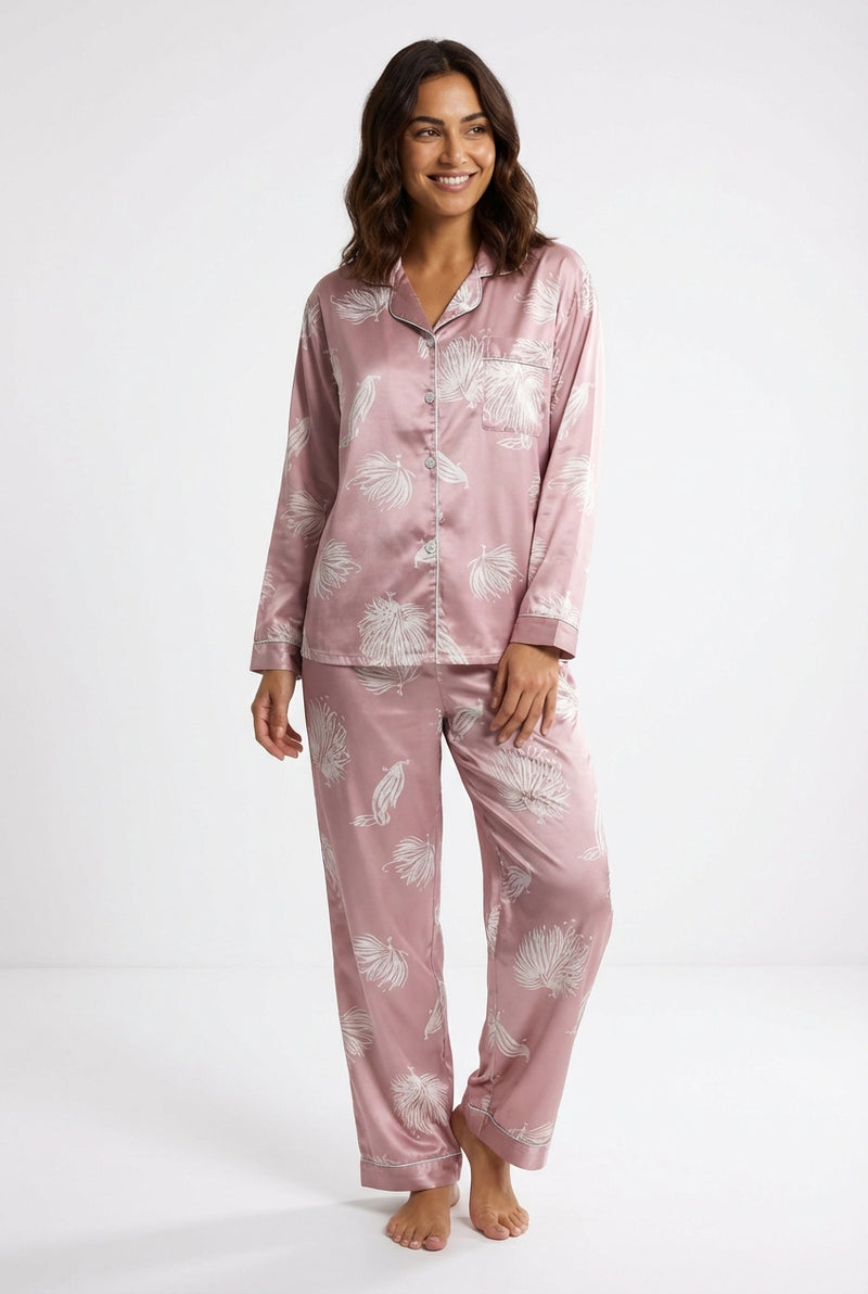 Floral Pajama Set Trousers-sleepwear > pajama set-Laventaire-Pink-S-Laventaire