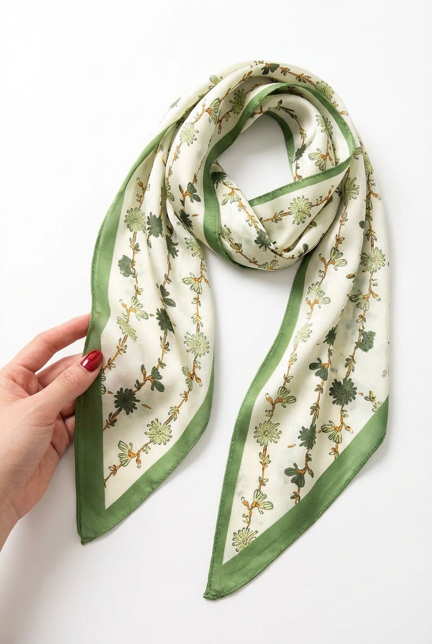 Floral Pattern Scarf-accessories > scarves-Laventaire-Green-One size-Laventaire