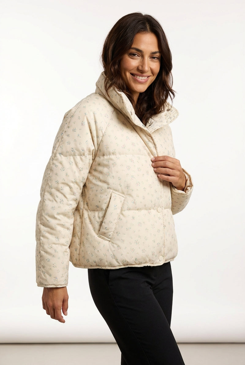 Floral Puffer Jacket-outerwear > puffer jacket-Laventaire-Cream-S-Laventaire