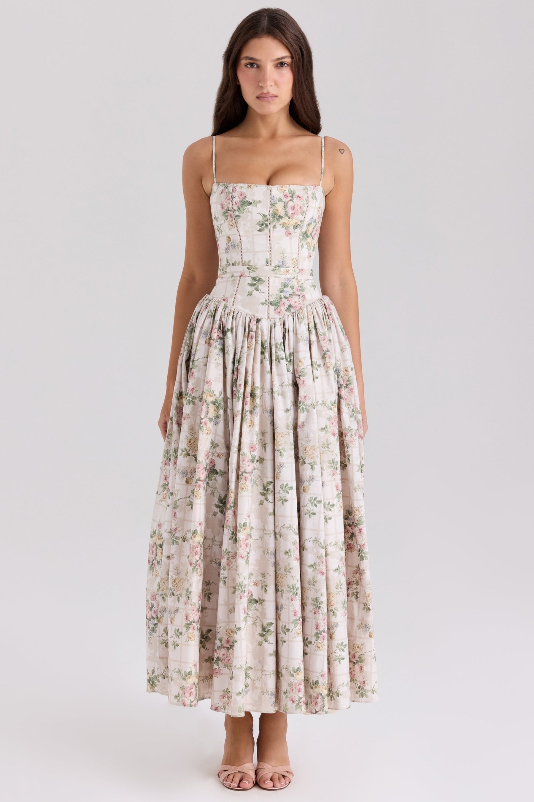Floral Summer Maxi Dress-dresses > midi dress-Laventaire-Cream-XS-Laventaire