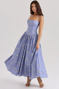 Floral Summer Maxi Dress-dresses > midi dress-Laventaire-Lavender Blue-XS-Laventaire