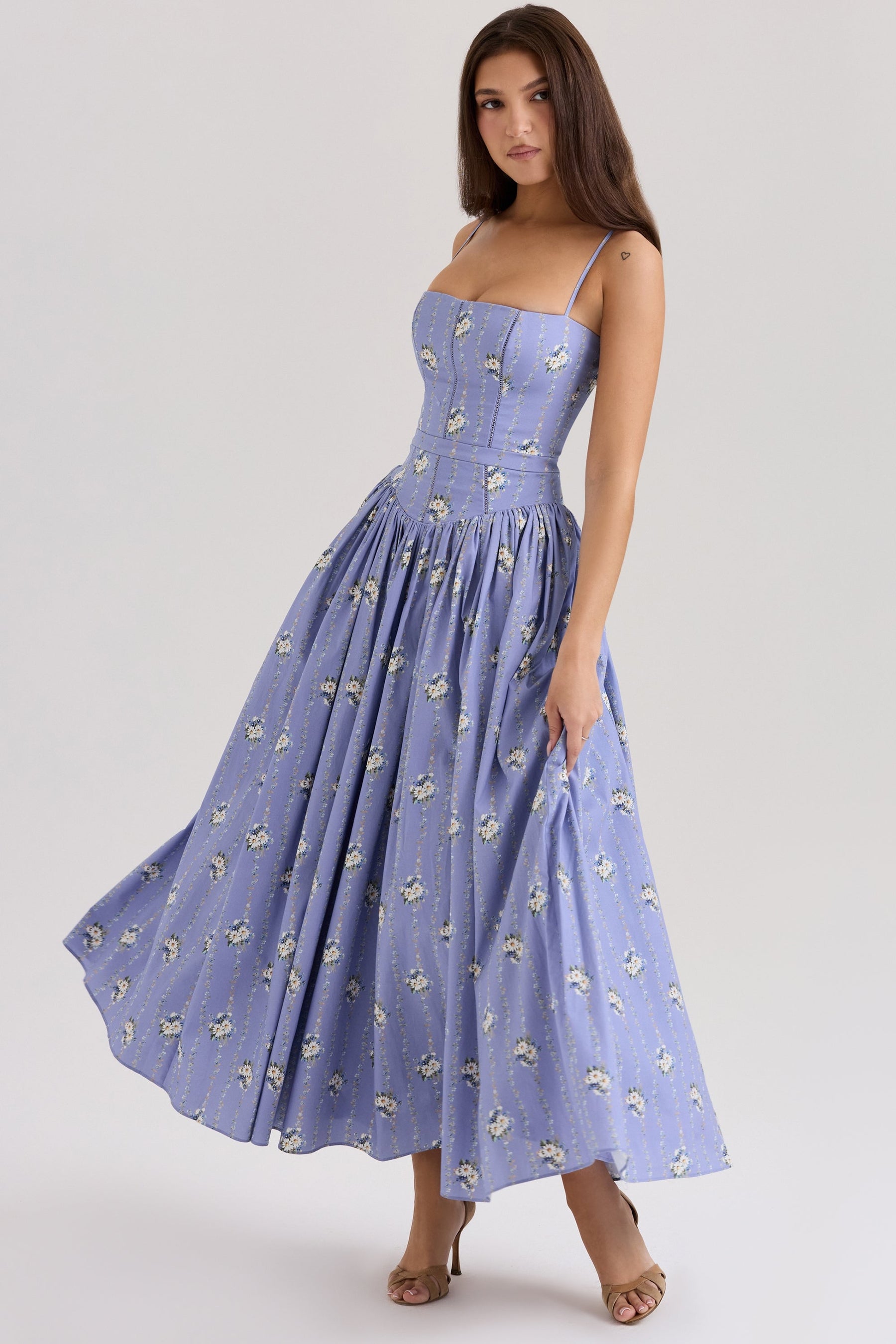 Floral Summer Maxi Dress-dresses > midi dress-Laventaire-Lavender Blue-XS-Laventaire