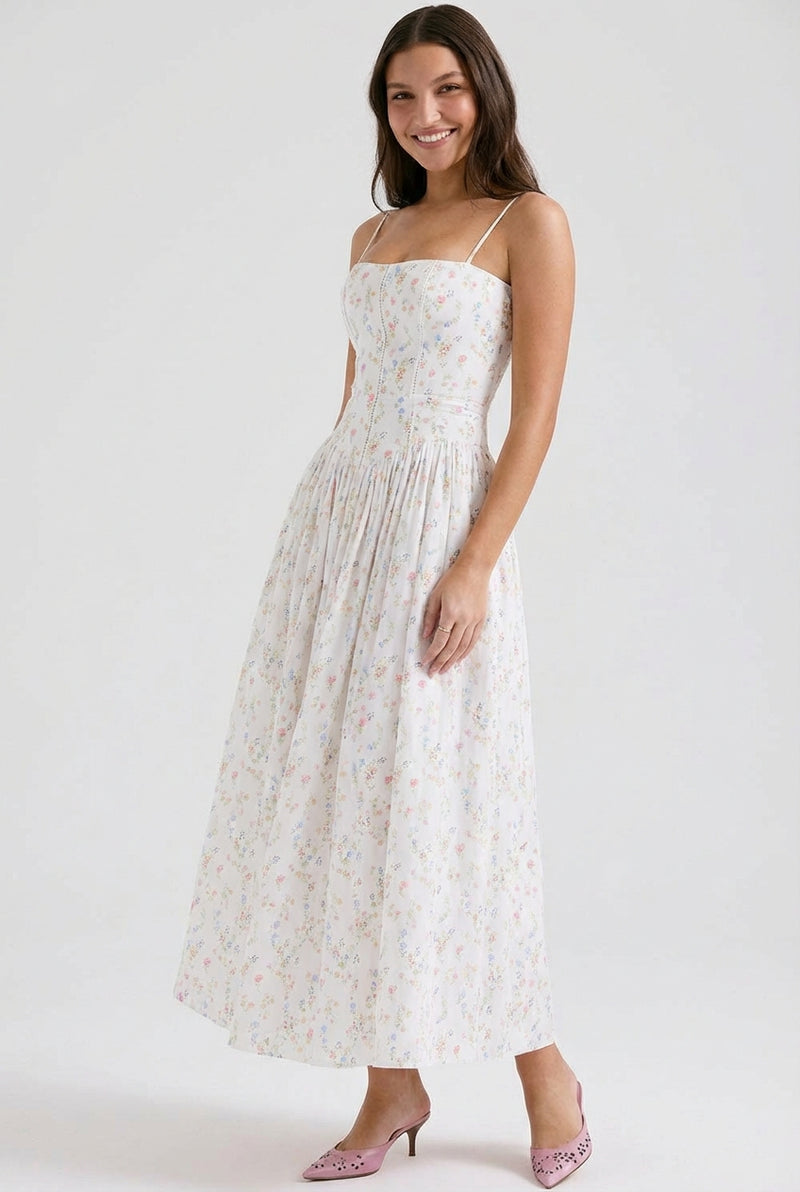 Floral Summer Maxi Dress-dresses > midi dress-Laventaire-Off White-XS-Laventaire