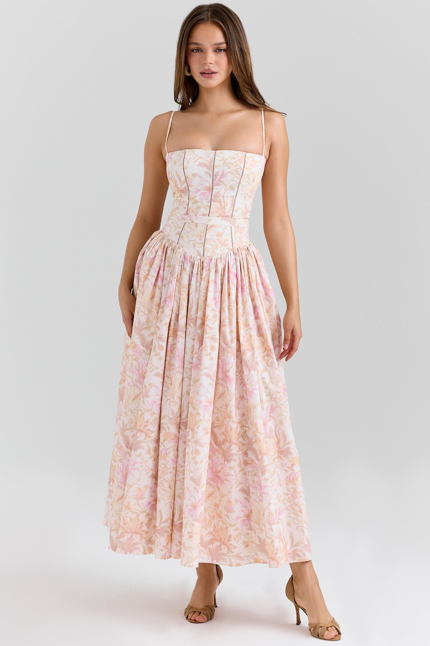 Floral Summer Maxi Dress-dresses > midi dress-Laventaire-Peach-XS-Laventaire
