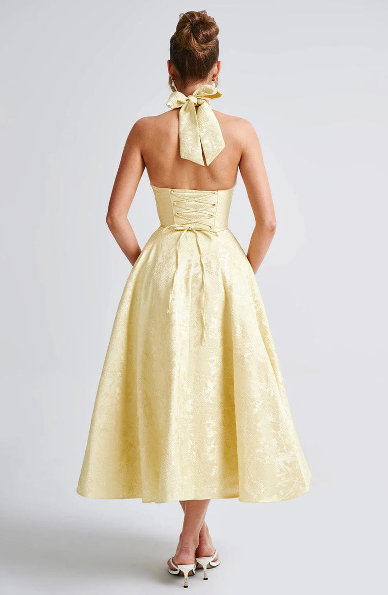 Flowy Halter Neck Midi Dress-dresses > midi dress-Laventaire-Laventaire