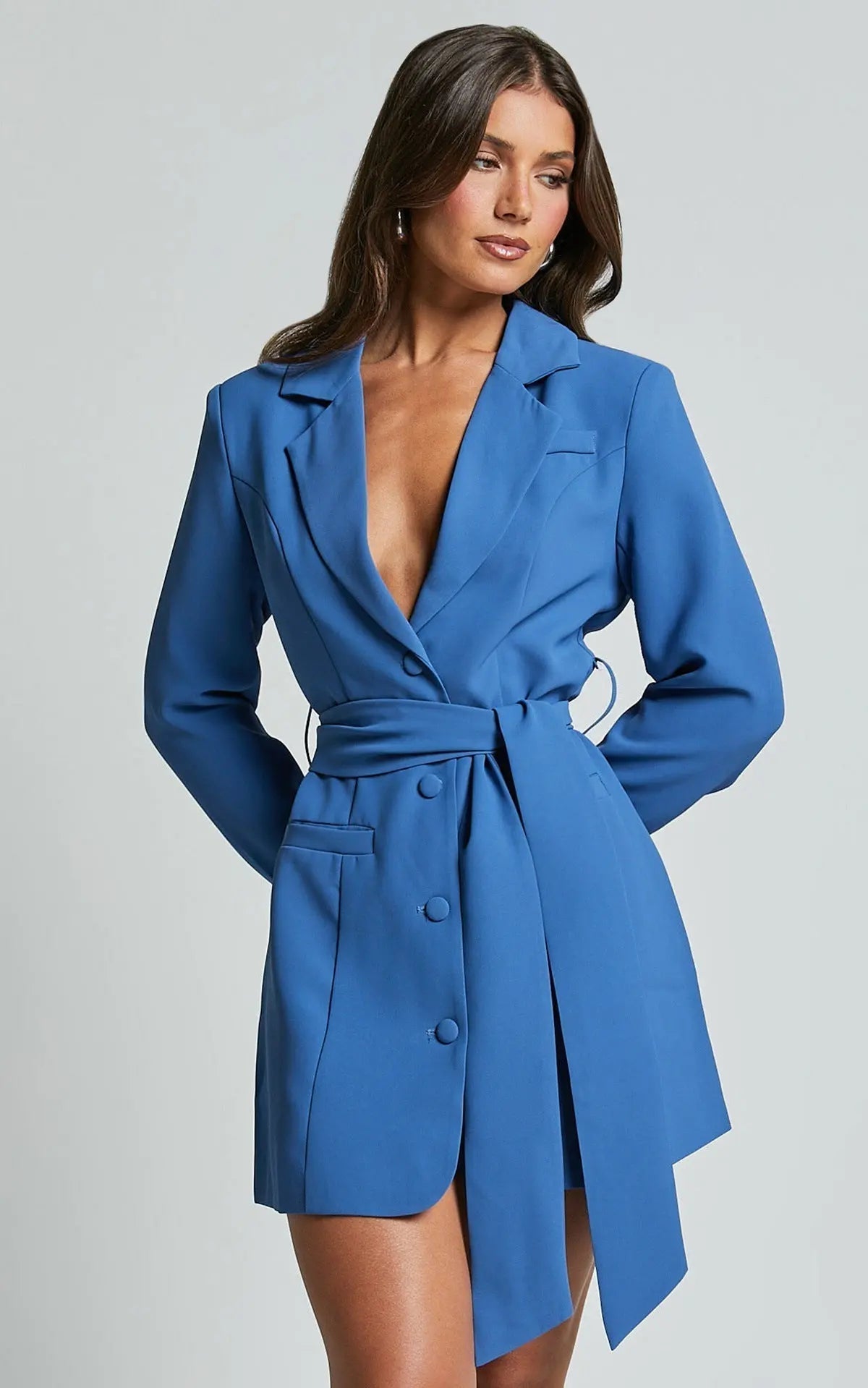 Formal Mini Blazer Dress-dresses > blazer dress-Laventaire-Blue-S-Laventaire
