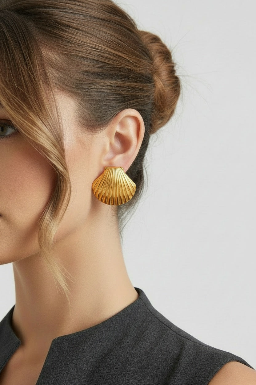 Gold Plated Seashell Earrings-jewelry > earrings > studs-Laventaire-Laventaire