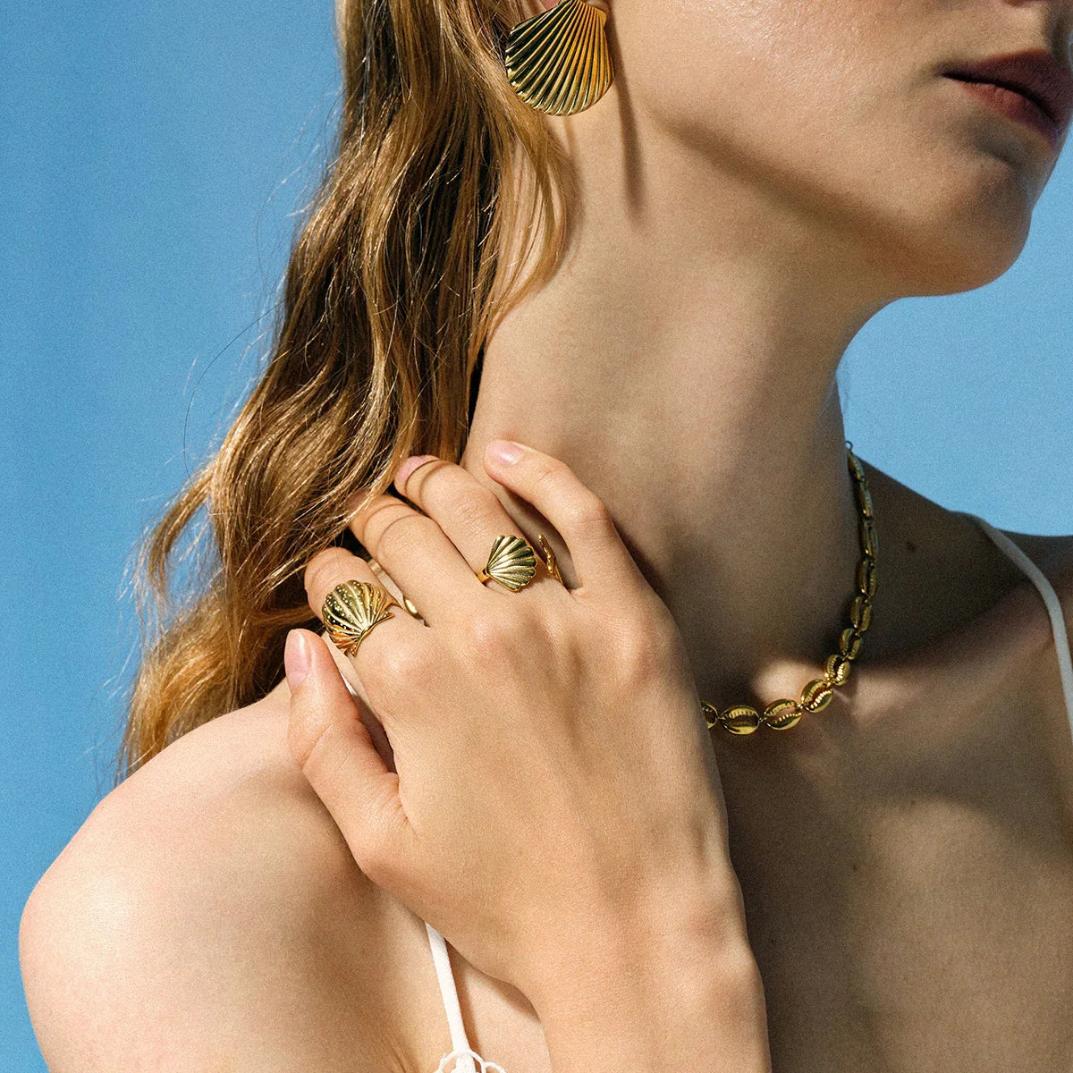 Gold Plated Seashell Earrings-jewelry > earrings > studs-Laventaire-Laventaire