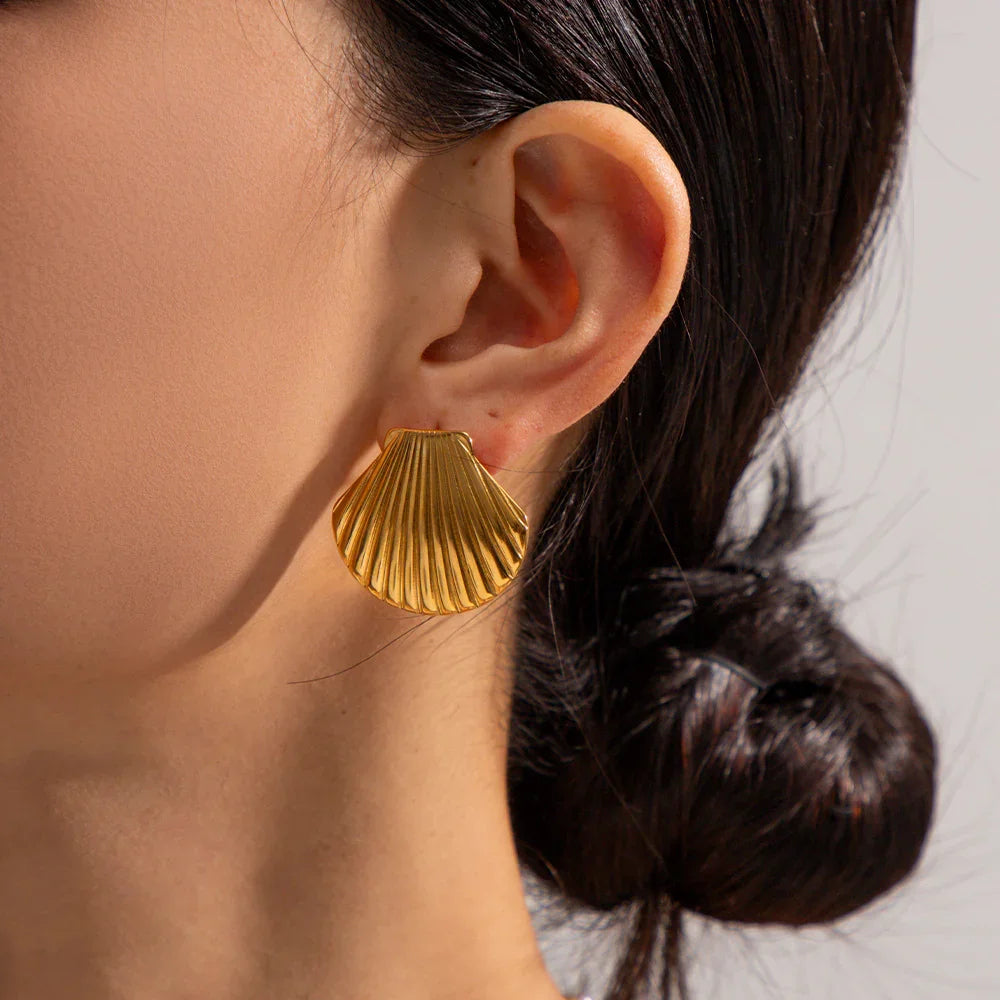 Gold Plated Seashell Earrings-jewelry > earrings > studs-Laventaire-Laventaire