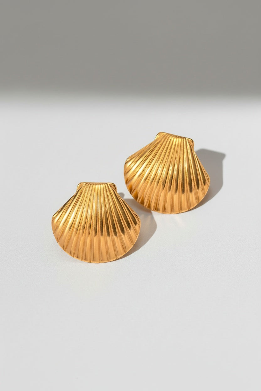 Gold Plated Seashell Earrings-jewelry > earrings > studs-Laventaire-Laventaire