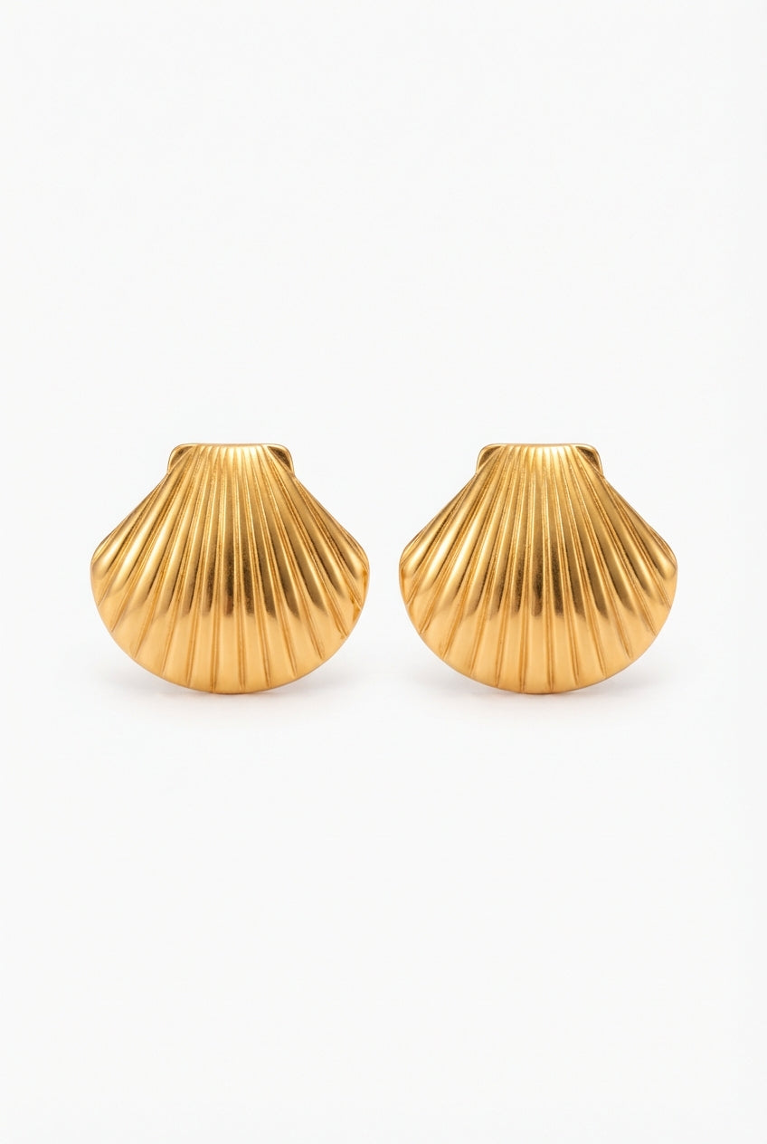 Gold Plated Seashell Earrings-jewelry > earrings > studs-Laventaire-Gold-One Size-Laventaire