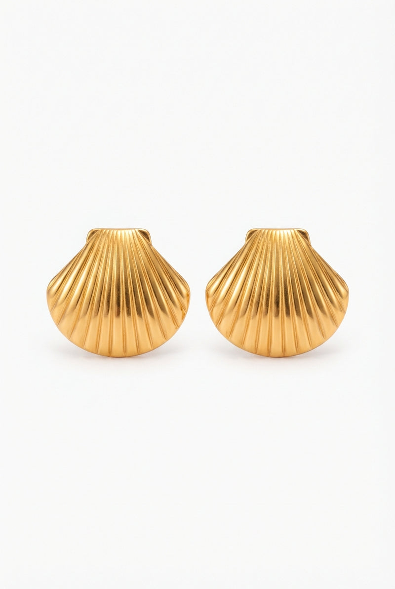 Gold Plated Seashell Earrings-jewelry > earrings > studs-Laventaire-Gold-One Size-Laventaire
