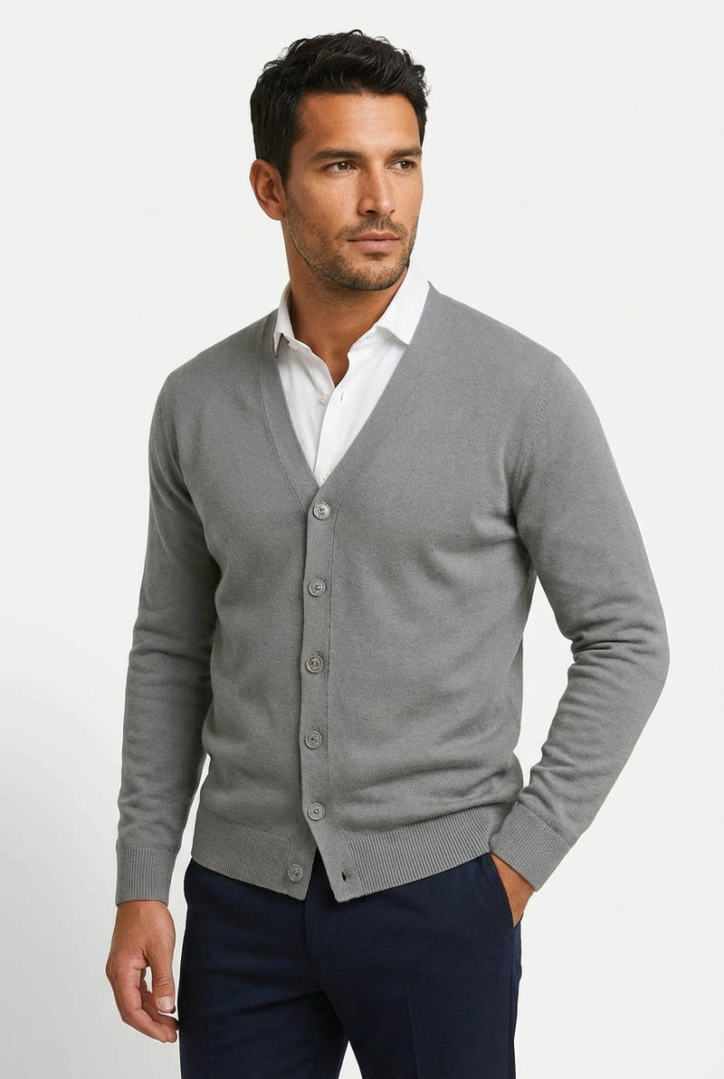 Gray Slim Fit Cardigan-clothing > cardigan-Laventaire-Gray-S-Laventaire
