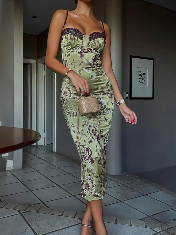 Green Floral Maxi Dress-dresses > maxi dress-Laventaire-Laventaire