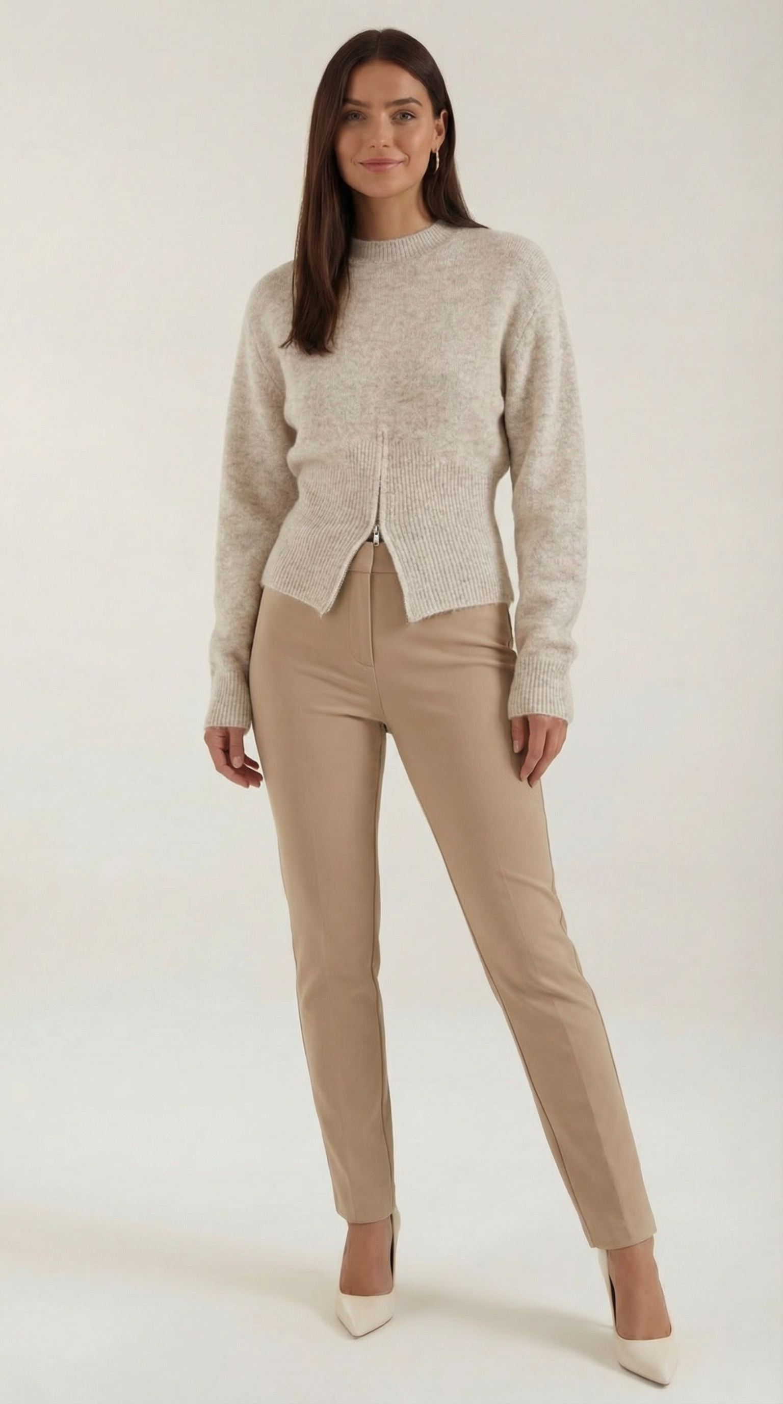 Half Zip Casual Sweater-sweaters > half zip sweater-Laventaire-Light Beige-One size-Laventaire