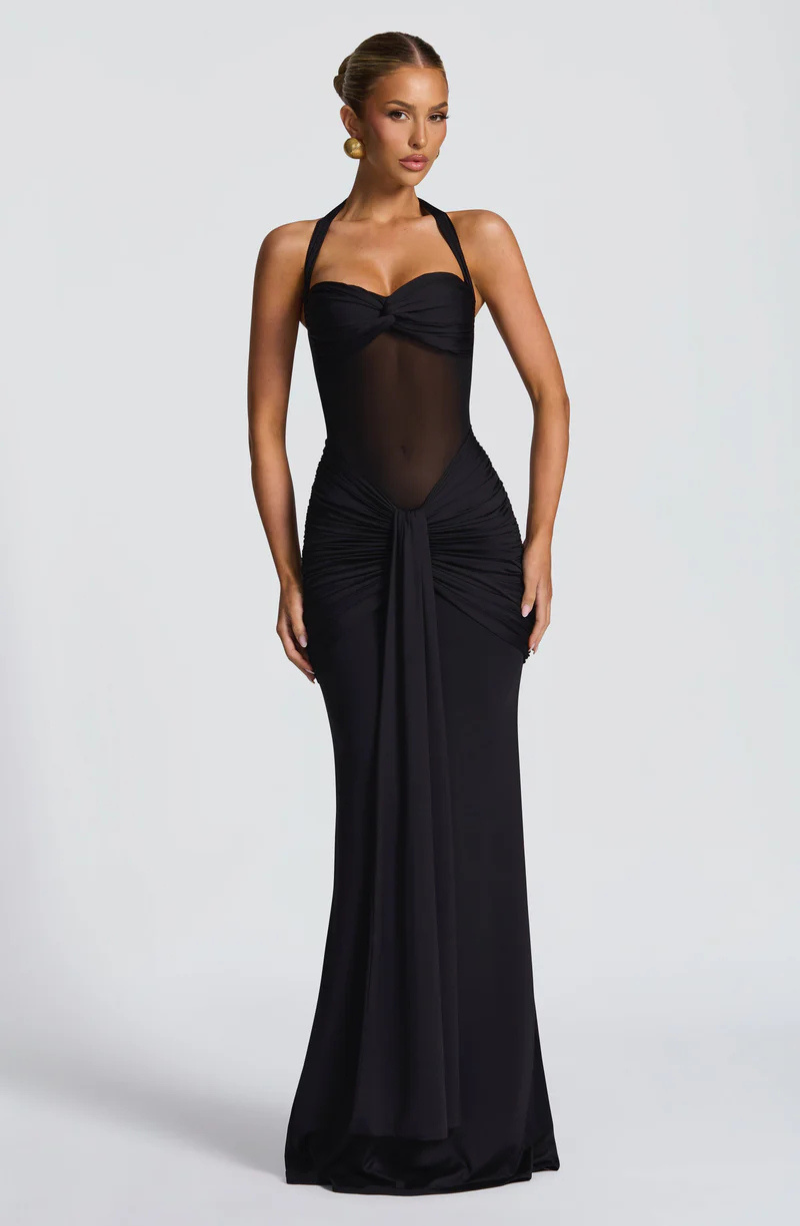 Halter Bodycon Maxi Dress-dresses > maxi dress-Laventaire-Black-XS-Laventaire
