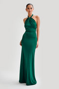 Halter Neck Bodycon Maxi Dress-dresses > maxi dress > bodycon maxi dress-Laventaire-Emerald Green-XS-Laventaire