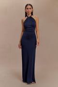 Halter Neck Bodycon Maxi Dress-dresses > maxi dress > bodycon maxi dress-Laventaire-Navy Blue-XS-Laventaire