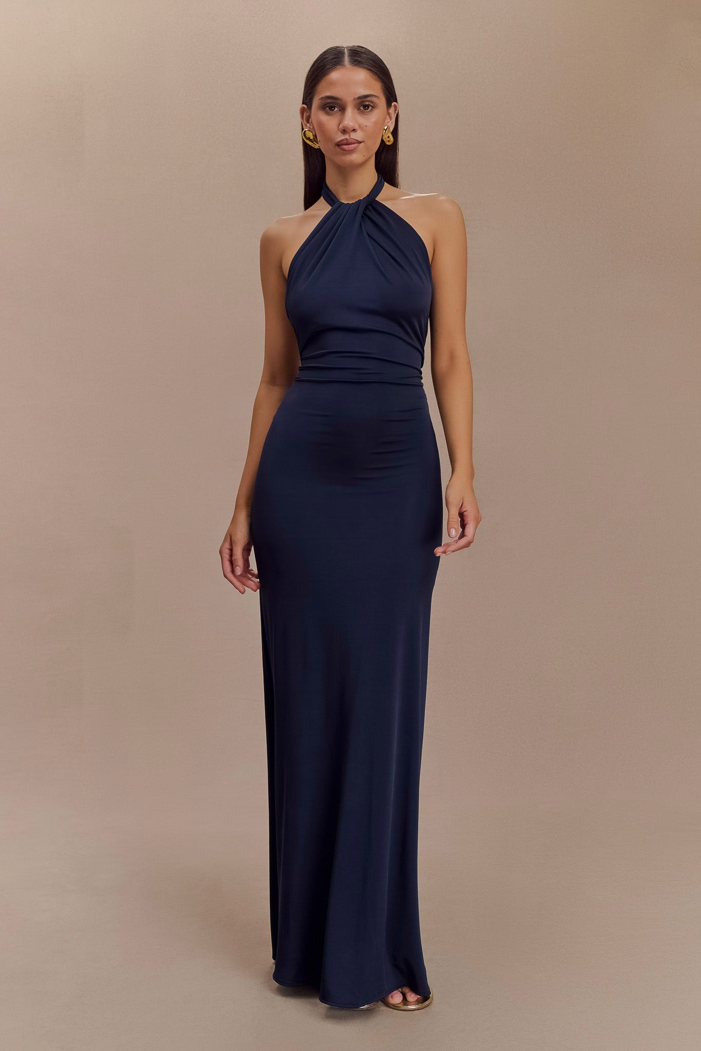 Halter Neck Bodycon Maxi Dress-dresses > maxi dress > bodycon maxi dress-Laventaire-Navy Blue-XS-Laventaire