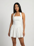 Halter Neck Casual Mini Dress-dresses > mini dress-Laventaire-White-S-Laventaire
