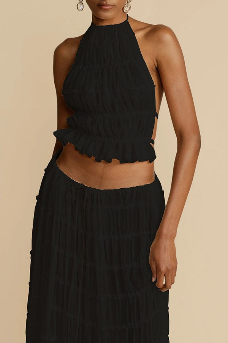 Halter Neck Co-Ord Set-sets > top and skirt set-Laventaire-Black-XS-Laventaire
