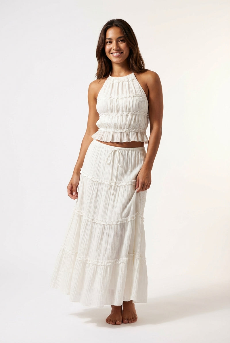 Halter Neck Co-Ord Set-sets > top and skirt set-Laventaire-Ivory-XS-Laventaire
