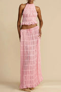 Halter Neck Co-Ord Set-sets > top and skirt set-Laventaire-Pink-XS-Laventaire