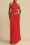 Halter Neck Co-Ord Set-sets > top and skirt set-Laventaire-Red-XS-Laventaire
