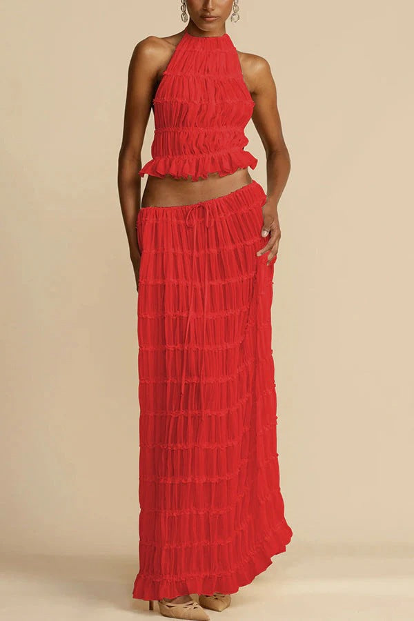 Halter Neck Co-Ord Set-sets > top and skirt set-Laventaire-Red-XS-Laventaire